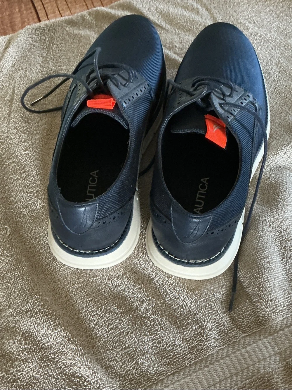 Nautica Navy Oxford Shoes with White Sole and Orange Pull Tab